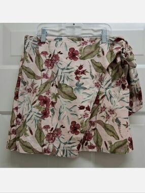 Floral Linen Blend Faux Wrap Mini Skirt Small Cottagecore Boho Summer